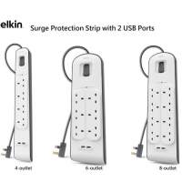 Belkin 2.4AMP Surge Protection Strip with 2 USB Ports,2.4安培USB充電防雷保護...
