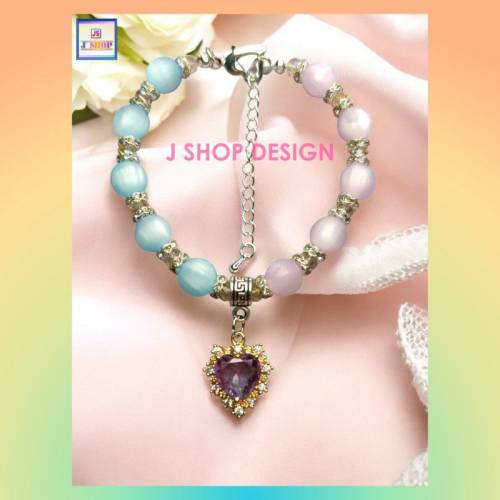 【自家設計】鴛鴦色典雅設計水鑽心形鋯石手鏈《附送精美*紐扣絨布袋*一個 ※ 送完...