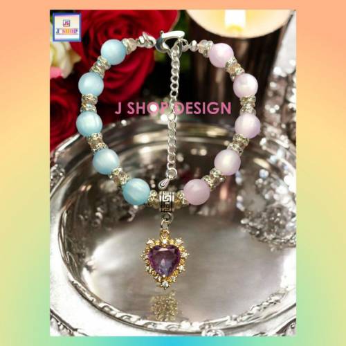 【自家設計】鴛鴦色典雅設計水鑽心形鋯石手鏈《附送精美*紐扣絨布袋*一個 ※ 送完...