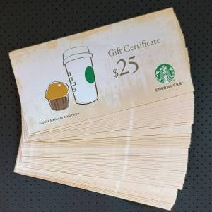 Starbucks vouchers $25 x 50