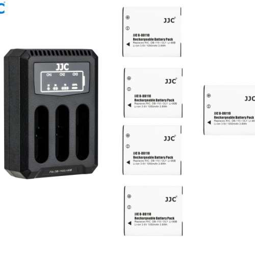 JJC 5 Pcs Ricoh DB-110 Lithium-Ion Batteries With LCD Diaplay USB Multi Charger