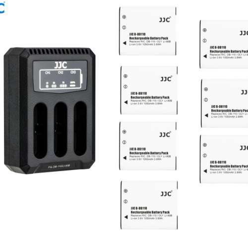 JJC 7 Pcs Ricoh DB-110  Lithium-Ion Batteries With LCD Diaplay USB Multi Charger
