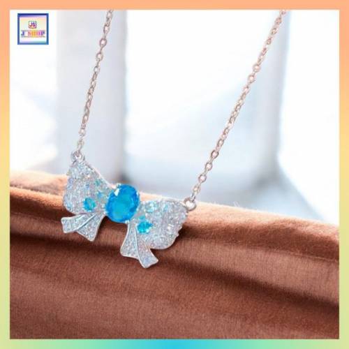 精緻獨特蝴蝶結海藍鋯石頸鏈《附送精美*紐扣絨布袋*一個 ※ 送完即止 ※》(型號：J...