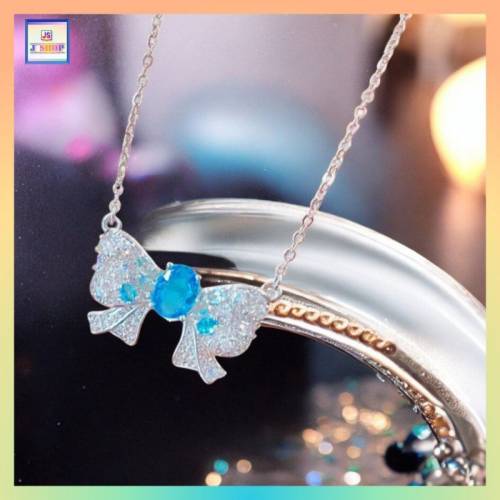 精緻獨特蝴蝶結海藍鋯石頸鏈《附送精美*紐扣絨布袋*一個 ※ 送完即止 ※》(型號：J...