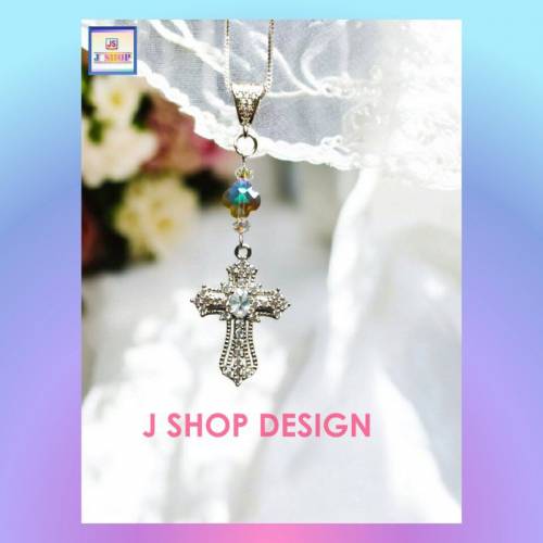 【自家設計】四葉草紫水晶配十字架鋯石吊咀連頸鏈 *頸鏈可自由更換*《附送精美*紐扣...