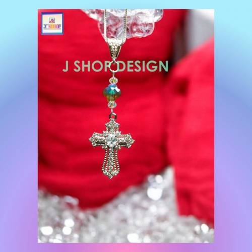 【自家設計】四葉草紫水晶配十字架鋯石吊咀連頸鏈 *頸鏈可自由更換*《附送精美*紐扣...