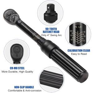 22pcs In 1 Adjustable 1/4 Inch Drive Click Torque Wrench Set - Click to Stop
