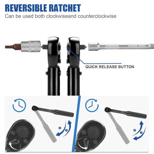 22pcs In 1 Adjustable 1/4 Inch Drive Click Torque Wrench Set - Click to Stop