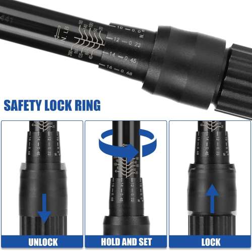 22pcs In 1 Adjustable 1/4 Inch Drive Click Torque Wrench Set - Click to Stop