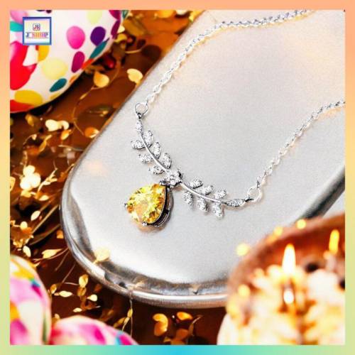 優雅高貴水鑽樹葉垂吊水滴形黃水晶頸鏈《附送精美*紐扣絨布袋*一個 ※ 送完即止 ※...