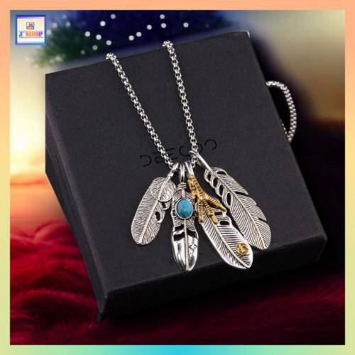 型人必選四片羽毛吊咀連頸鏈 *頸鏈可自由更換* 【男女也合穿戴】《附送精美*紐扣絨...