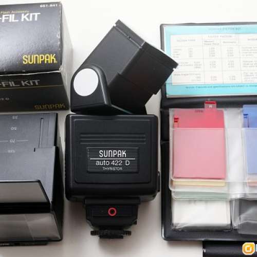Sunpak  422D 日本制强力閃燈 連 伸縮燈罩 及 可更換色牌全套 菲林拍攝專用(A7可用)