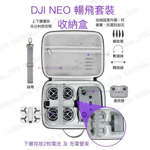 DJI Neo 暢飛套裝收納包 遙控收納不拆桿 附可拆式肩帶 大疆 Neo 可携帶6枚電池　👉...
