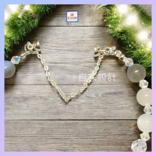 【自家設計】天然灰月光貔貅配奶油體白月光施華洛水晶磁石扣手鏈*磁石扣有防跌安全...