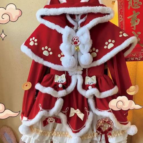 小貓咪新年蘿莉紅色套裝