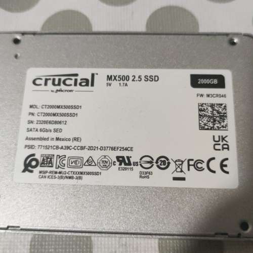 Crucial MX500 2TB 2.5" SATA III SSD (CT2000MX500SSD1)