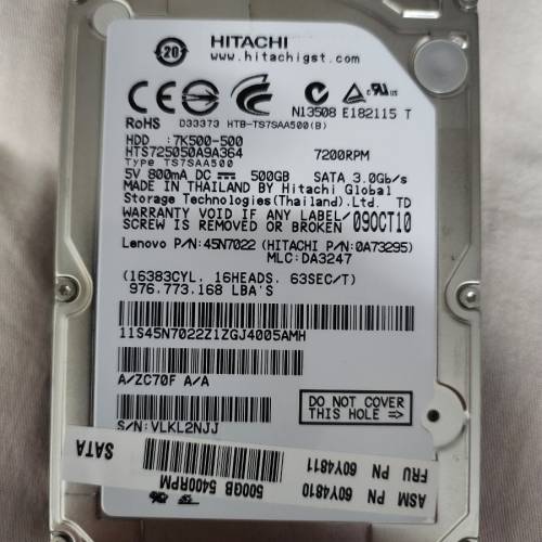 Hitachi 2.5" 500GB Harddisk