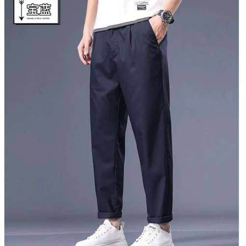 夏季薄款 時尚休閒褲 男士鬆緊腰寬松 西褲 大碼 寶藍［6233竹纖維長褲］；42［220-2...