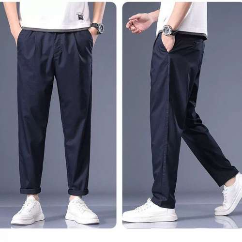 夏季薄款 時尚休閒褲 男士鬆緊腰寬松 西褲 大碼 寶藍［6233竹纖維長褲］；42［220-2...