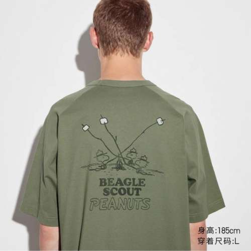 UNIQLO UT PEANUTS印花短袖T恤史努比重磅廓形468900 合作系列 185/128c/xxxxl 53草綠...