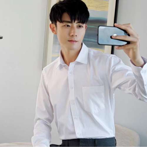 大碼 襯衫 男士 春秋季寬松 白色［AM801（長袖）］；49（建議245-260斤）