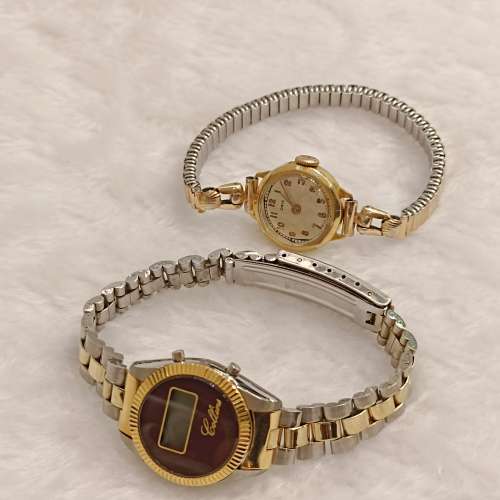 （2隻）💯議價請移玉步#no bargain ⚡Vintage ⌚「COLLINS」 QZ電子size 24mm正常...