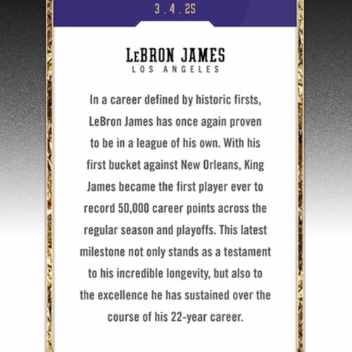 Lebron James - 2025 Topps Now Basketball Card 50000 Career Points