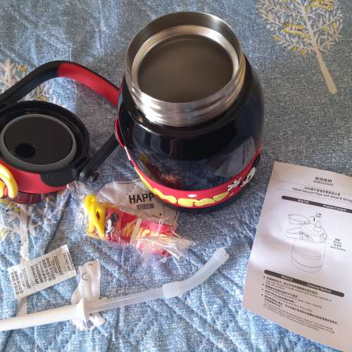 全新米奇老鼠保溫吸管斜孭水壺 Disney Mickey Mouse Vacuum Flask with Straw and ...