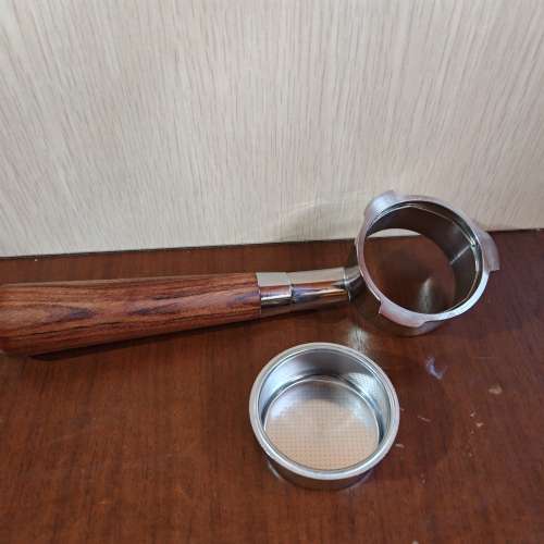 酸枝木柄 不銹鋼51mm 無底咖啡手柄 連 雙份粉碗