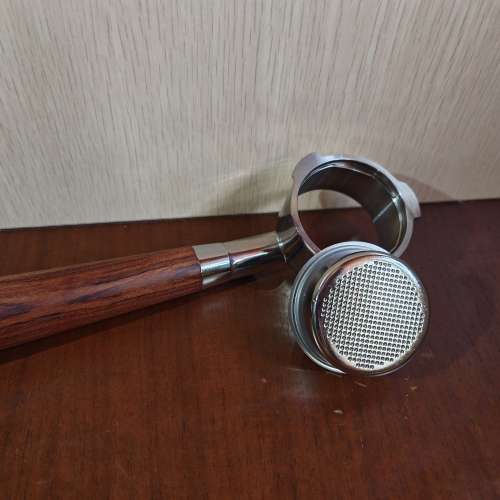 酸枝木柄 不銹鋼51mm 無底咖啡手柄 連 雙份粉碗