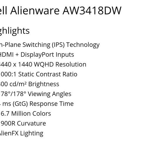 dw 3440x1440 21:9 IPS 120 HZ G-Sync 電腦顯示器