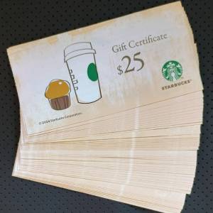 Starbucks vouchers $25 x 40