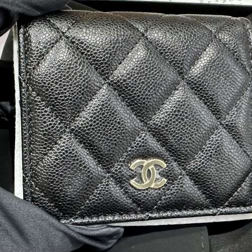 CHANEL黑色魚子醬短銀包 Matelasse Caviar Wallet Black Color