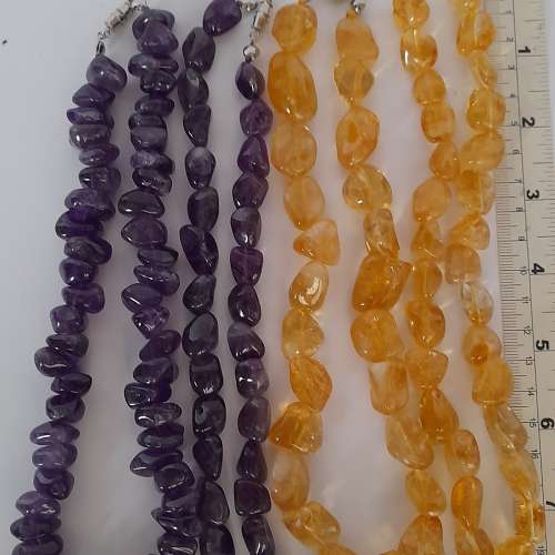 天然A級黃晶/紫晶頸鏈約16寸，手串配天珠，每款一百五十元，兩款八折全部七款七折，...