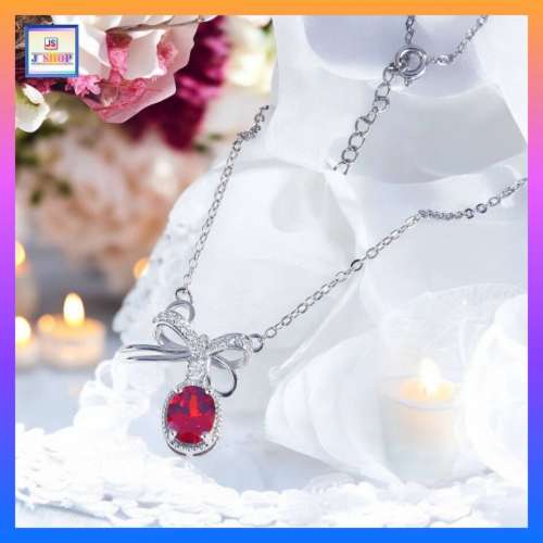 貴氣高雅蝴蝶結紅石榴鋯石頸鏈《附送精美*紐扣絨布袋*一個 ※ 送完即止 ※》(型號...