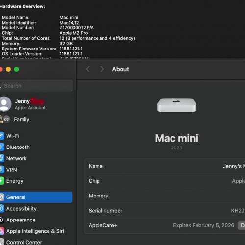 Mac Mini M2 pro 12CPU 19GPU 1T 32G RAM Apple care+ Feb 2026