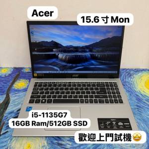 (超輕薄15.6寸🔥超值文書機) Acer Aspire3 i5-1135G7/8,16GB Ram/128,256,512GB SSD...