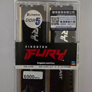 [全新] KINGSTON FURY BEAST DDR5 6000MHz CL36 64GB (2 x 32GB)