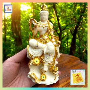 象牙果描金踩蓮觀音佛像【禮盒裝】《附送*淨佛布* 一條》(型號：JS-BS-1)