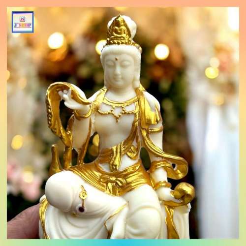 象牙果描金踩蓮觀音佛像【禮盒裝】《附送*淨佛布* 一條》(型號：JS-BS-1)