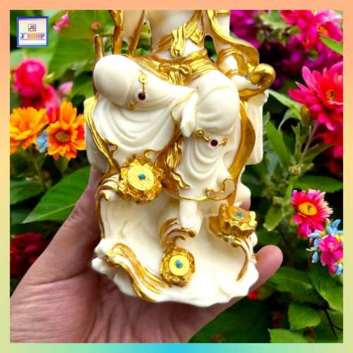 象牙果描金踩蓮觀音佛像【禮盒裝】《附送*淨佛布* 一條》(型號：JS-BS-1)