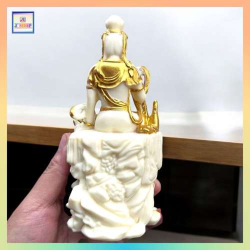 象牙果描金踩蓮觀音佛像【禮盒裝】《附送*淨佛布* 一條》(型號：JS-BS-1)