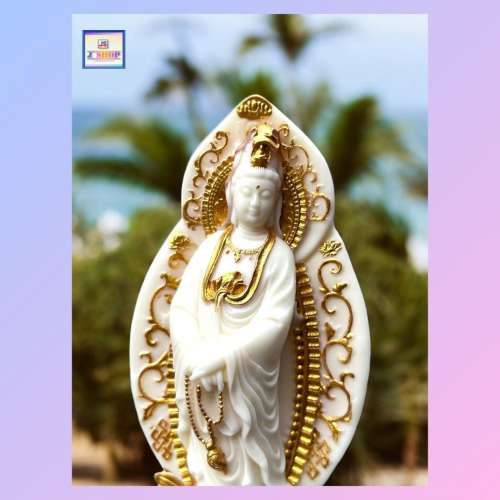 象牙果描金手持念珠南海觀音佛像【觀音背面是附印*心經*經文 *禮盒裝*】《附送*淨...