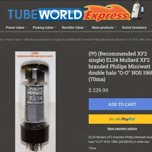 全新原盒 Pinnacle EL34 1965年Mullard 代工 (真正NOS全新品)