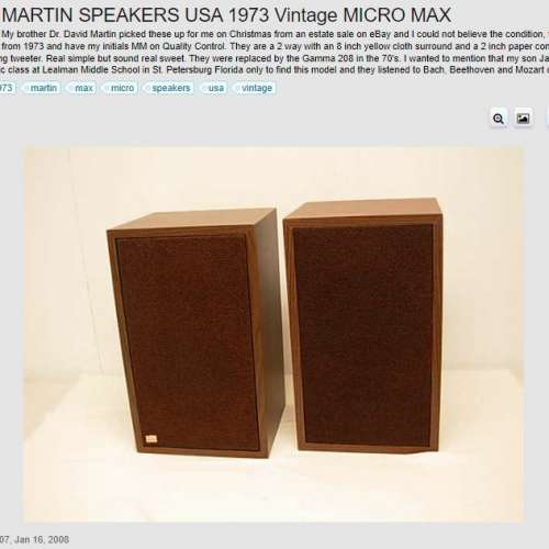 1973年美國Martin Signature (Model 1) Micro Max實木書架喇叭,靚聲,全原裝,絕無暗...