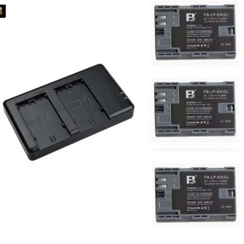 FB灃標 LP-E6 Lithium-Ion Battery Pack With Charger 代用鋰電池連充電機 (7.4V，...