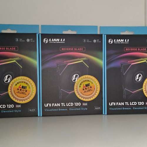 3把全新未開封）Lian Li 聯力 Uni Fan TL LCD Reversed 120mm 電腦機箱風扇（反向扇...