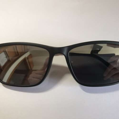 銀水銀偏光鏡clip on連磨砂黑色方形眼鏡(D12)