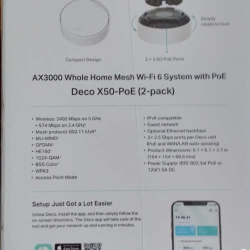 100%new 未開封全新 TP-Link Deco X50-PoE AX3000 雙頻 Mesh WiFi 6 路由器 (2件装)
