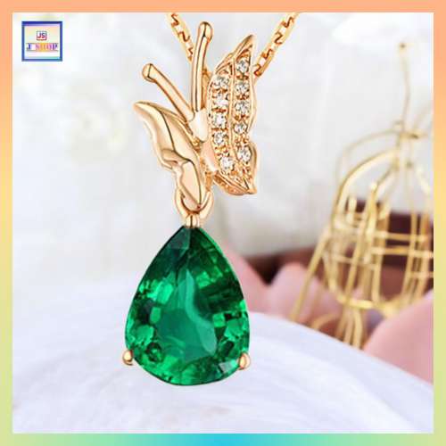蝶舞閃耀水滴形綠水晶吊咀連頸鏈 *頸鏈可自由更換*《附送精美*紐扣絨布袋*一個 ※ ...